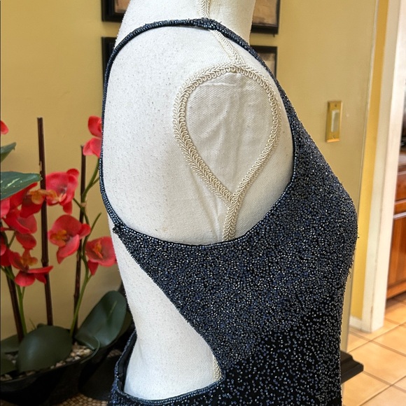 Adrianna Papell Boutique Vtg Blue Hombre Beaded Silk V Neck Maxi Evening Dress - Picture 6 of 15